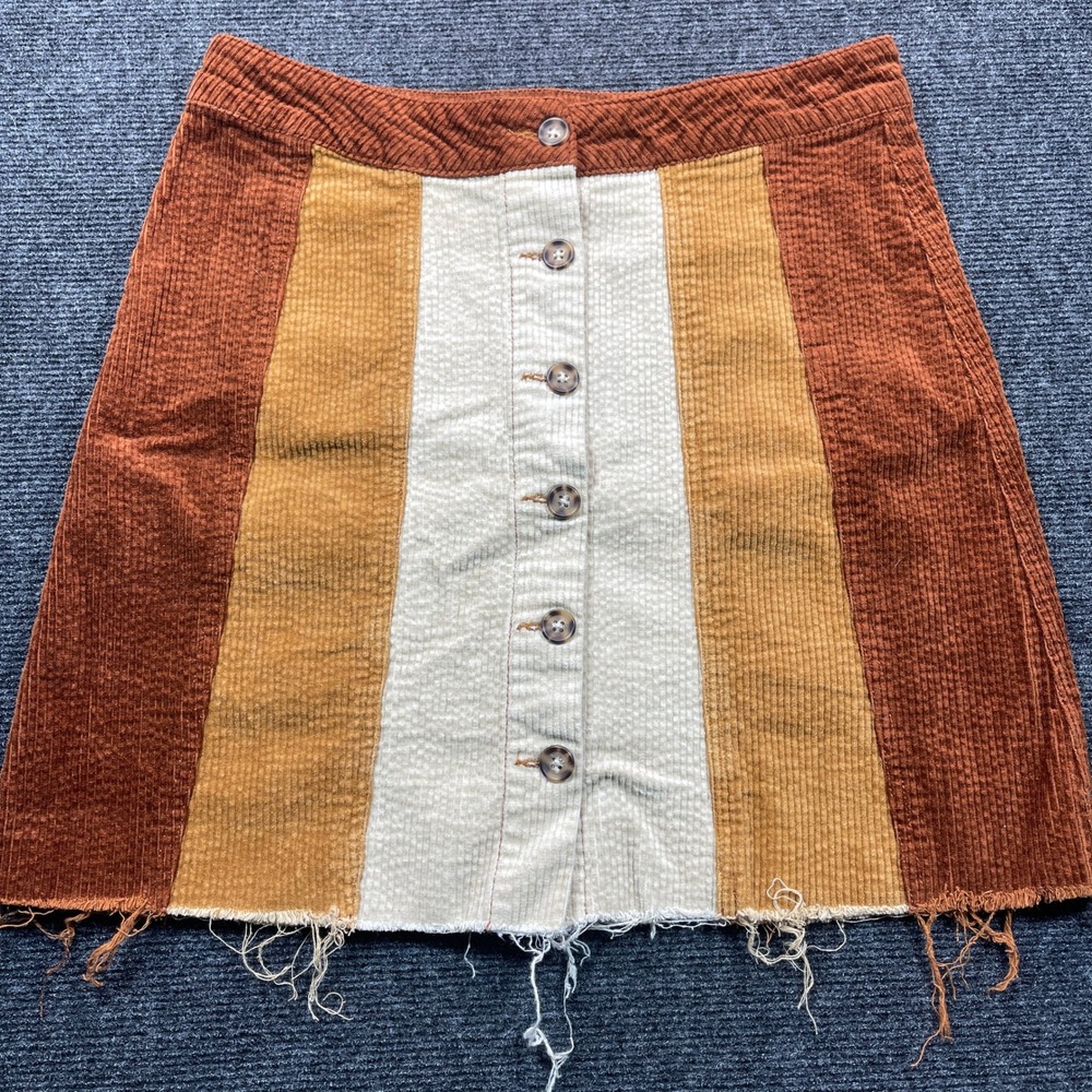 Cato Corduroy Colorblock Patchwork Mini Skirt Womens 6 Rust Raw Hem Layer Boho